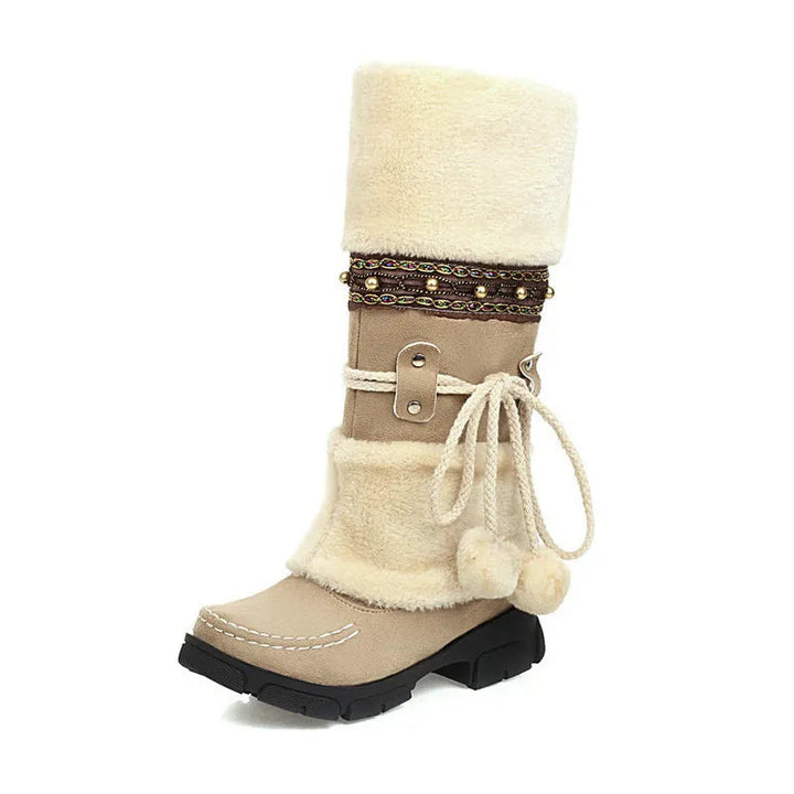 Boho Chic Kunstleder Kniehohe Winterstiefel