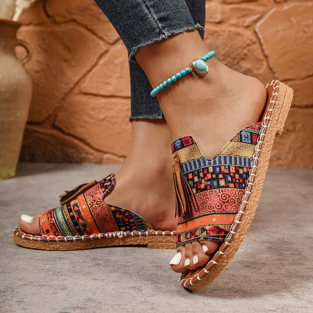 Boho-Quasten-Sandalen für Damen