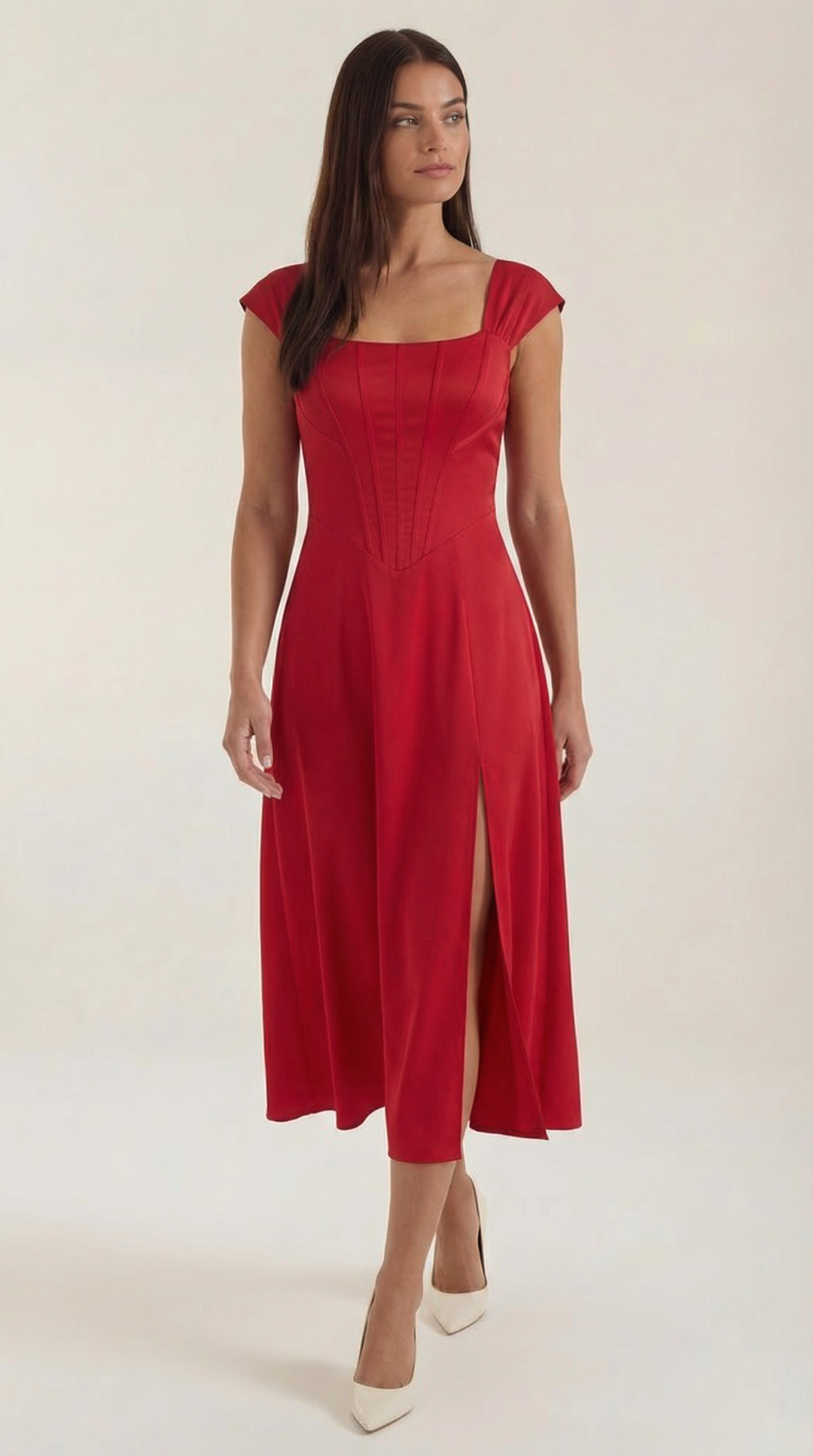 Damen Korsett Midikleid Elegantes Hochzeitsgastkleid