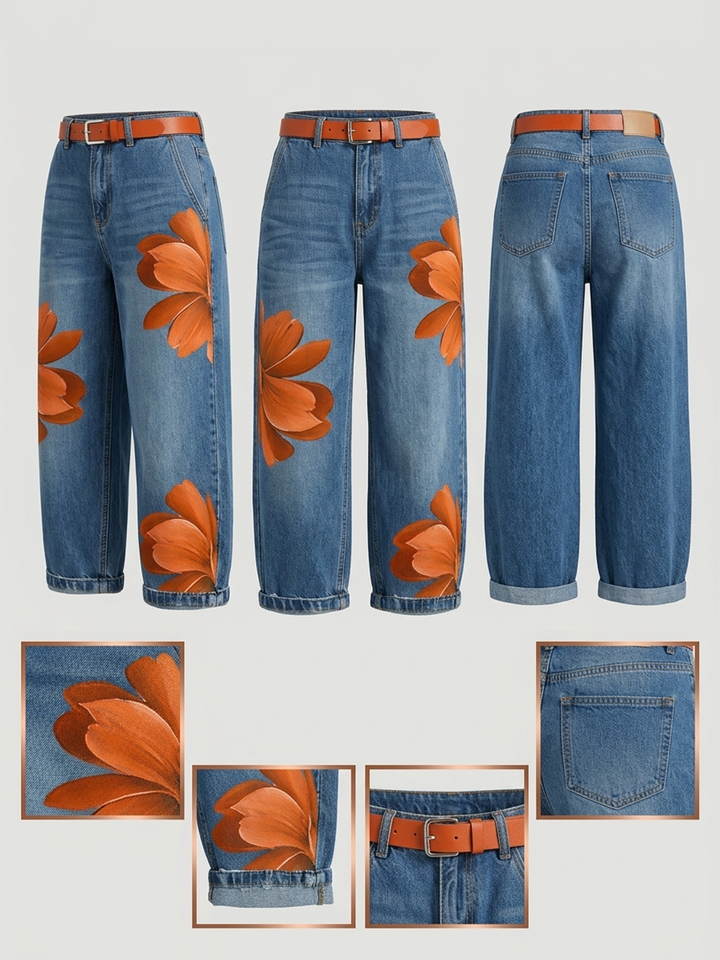 Legere Jeans mit künstlerischem Druck