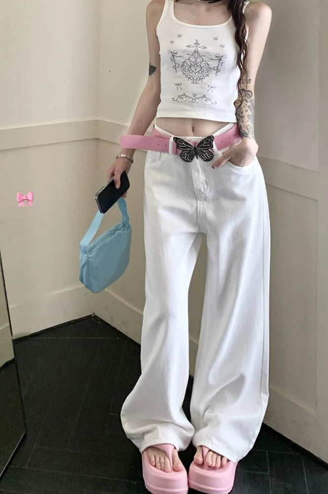 Damen Wide Leg Jeans mit Stickerei und hohem Bund in Rückansicht