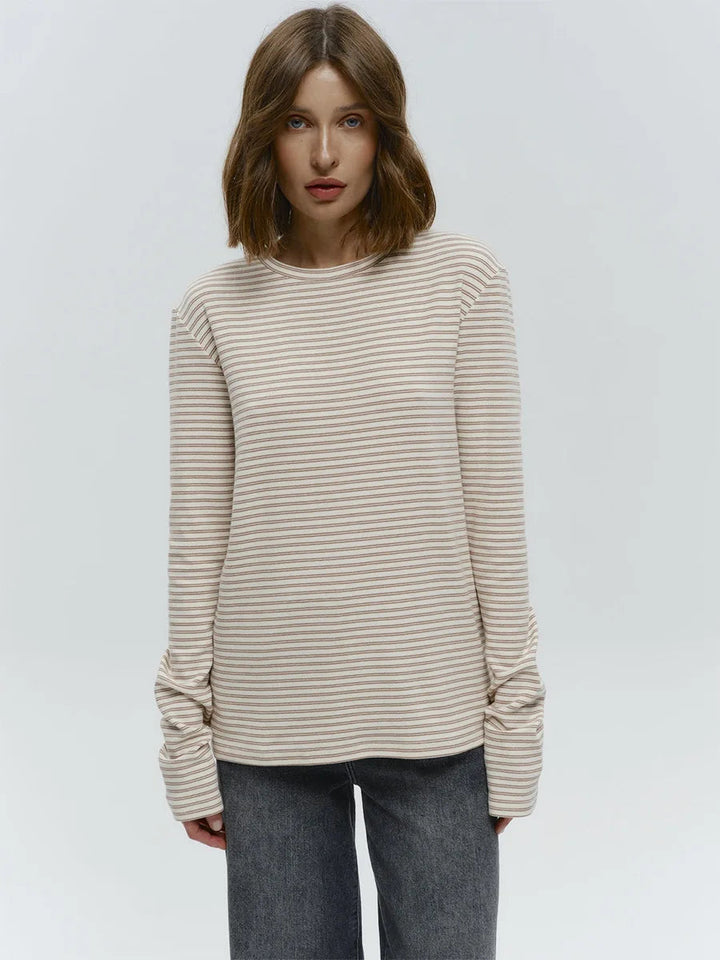 Damen Baumwolle Langarmshirt mit Streifenmuster
