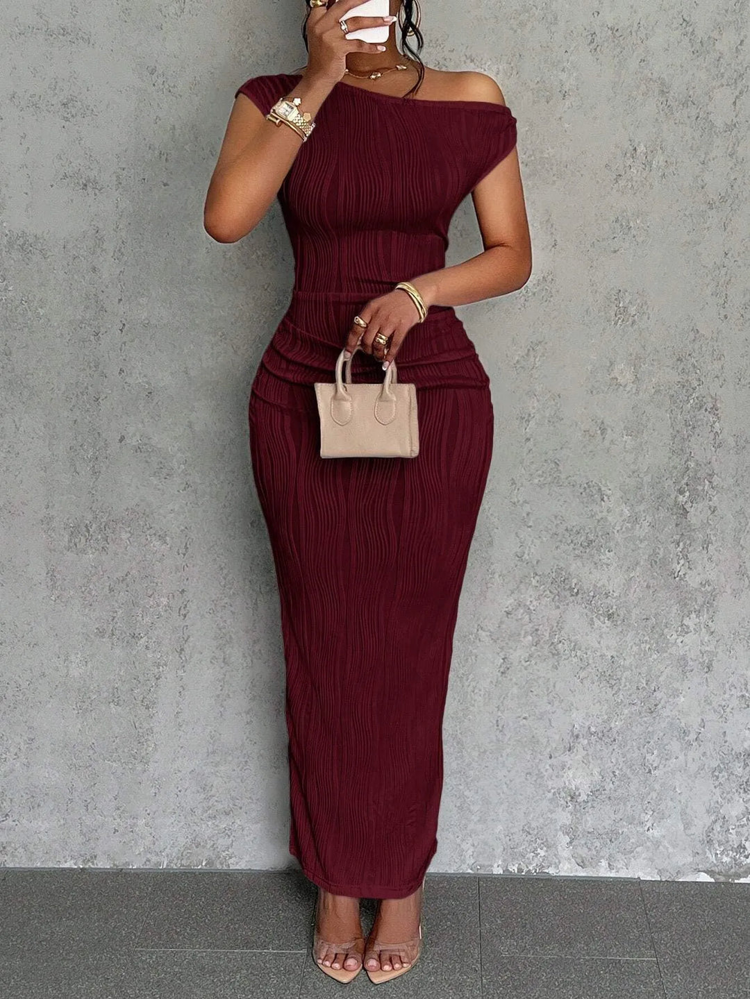 Women's Bodycon Maxi Dress With Asymmetrical One-Shoulder Cut