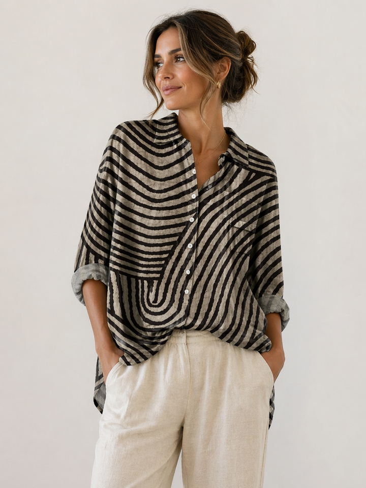 Damenbluse mit Print und langen Ärmeln in eleganter Ansicht