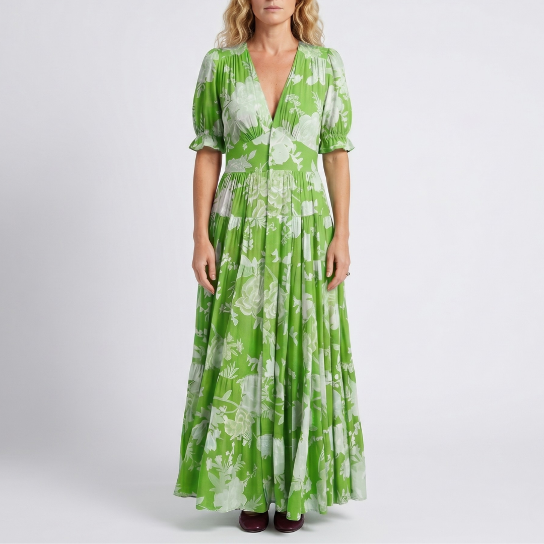 Elegantes florales Midi-Kleid mit V-Ausschnitt für Damen