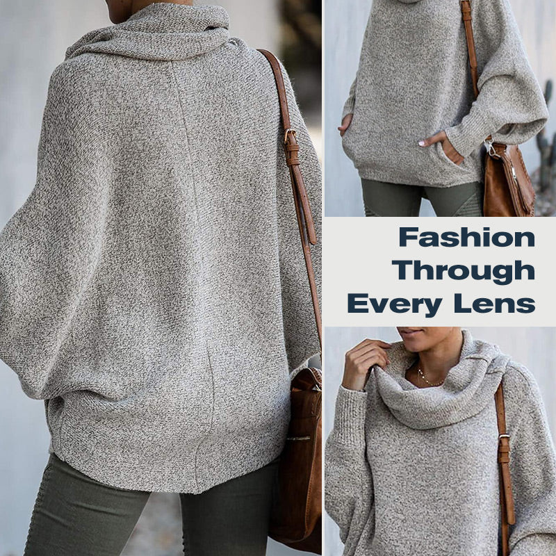 Gemütlicher Batwing-Pullover mit Wasserfallausschnitt und Taschen