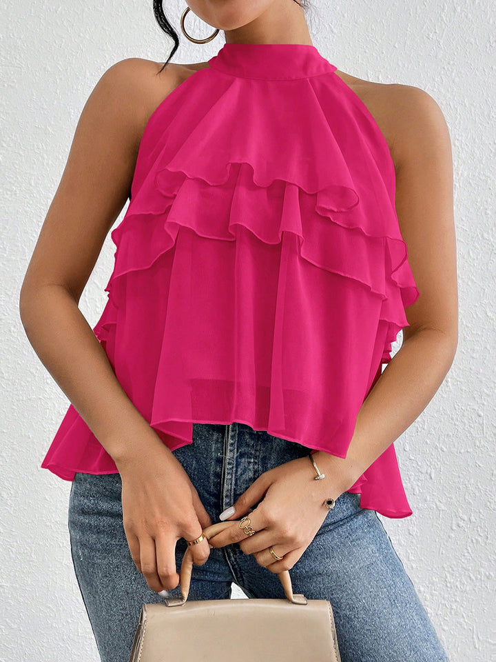 Damen Neckholder-Tanktop aus Chiffon mit Volantbesatz in Vorderansicht