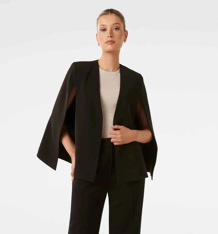 Eleganter Damen-Cape-Blazer mit fließendem Schnitt und Ärmelschlitz