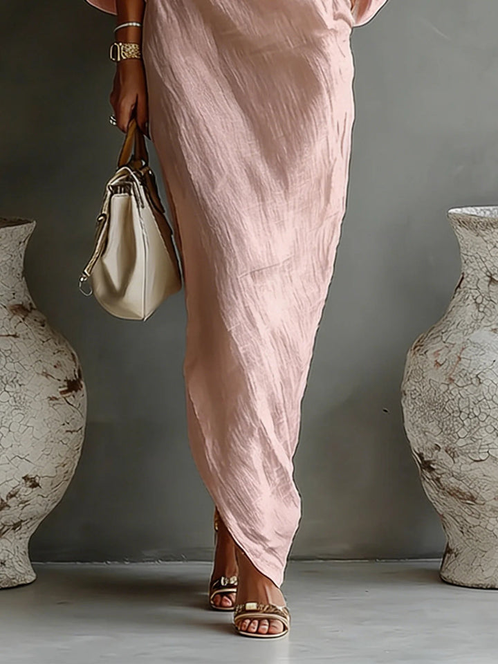 Maxikleid mit Ballonärmeln aus Leinen für Damen