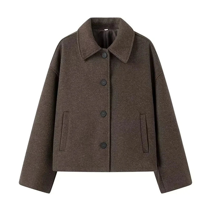 Elegante braune oversized Jacke mit Reverskragen und Knöpfen