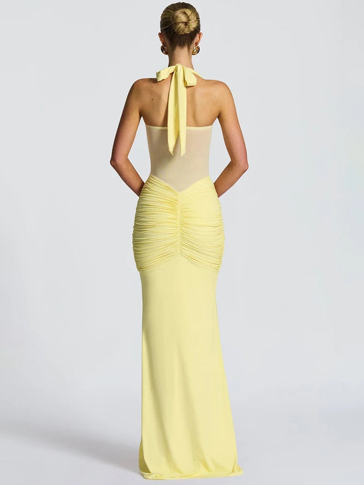 Halter gerafftes Bodycon-Maxikleid formendes Abendkleid