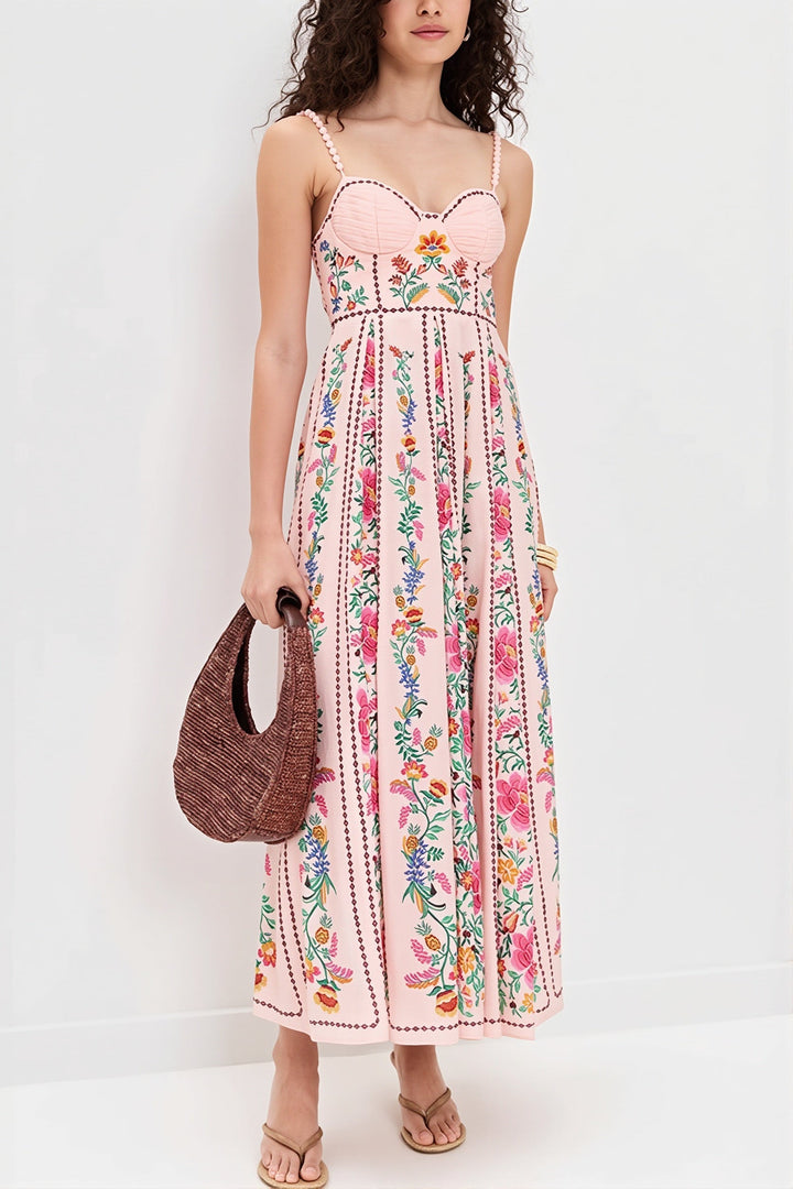 Luftiges Boho-Maxikleid für Damen mit Spaghettiträgern und floralem Print