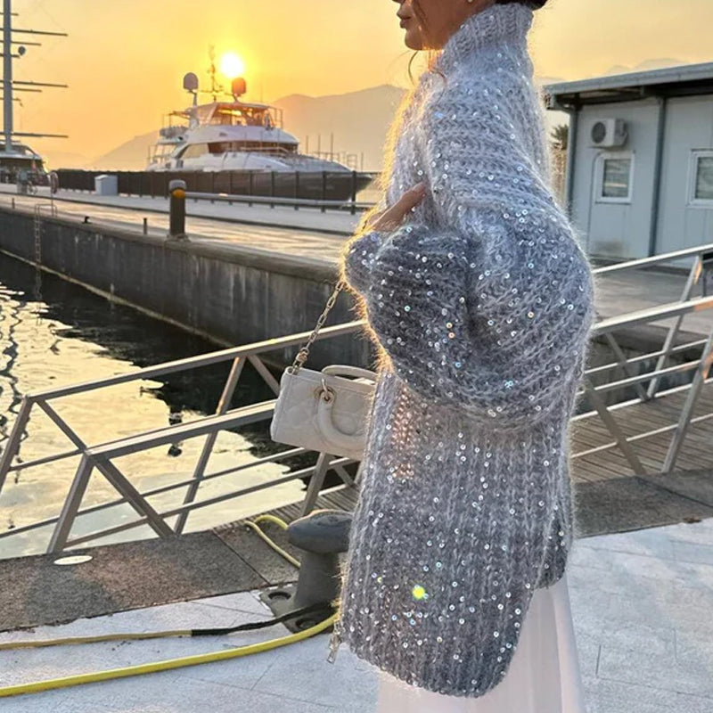 Strickcardigan mit Glitzer-Pailletten