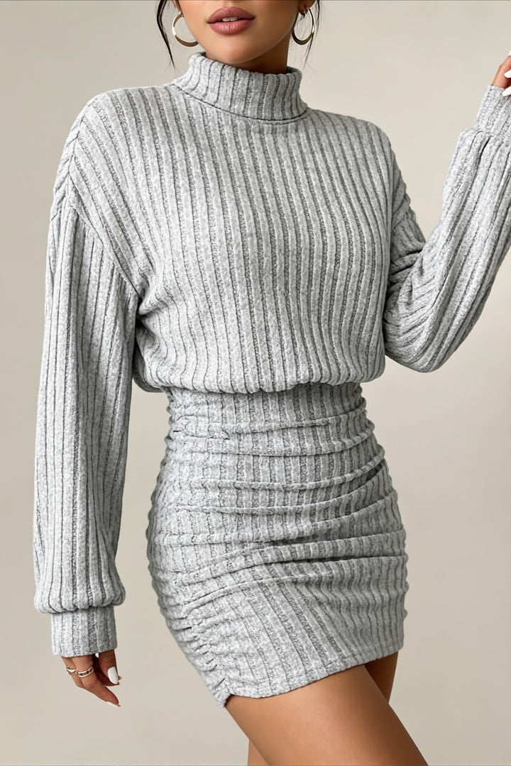 Damen-Rippstrick-Min Kleid mit Rollkragen in der Rückansicht