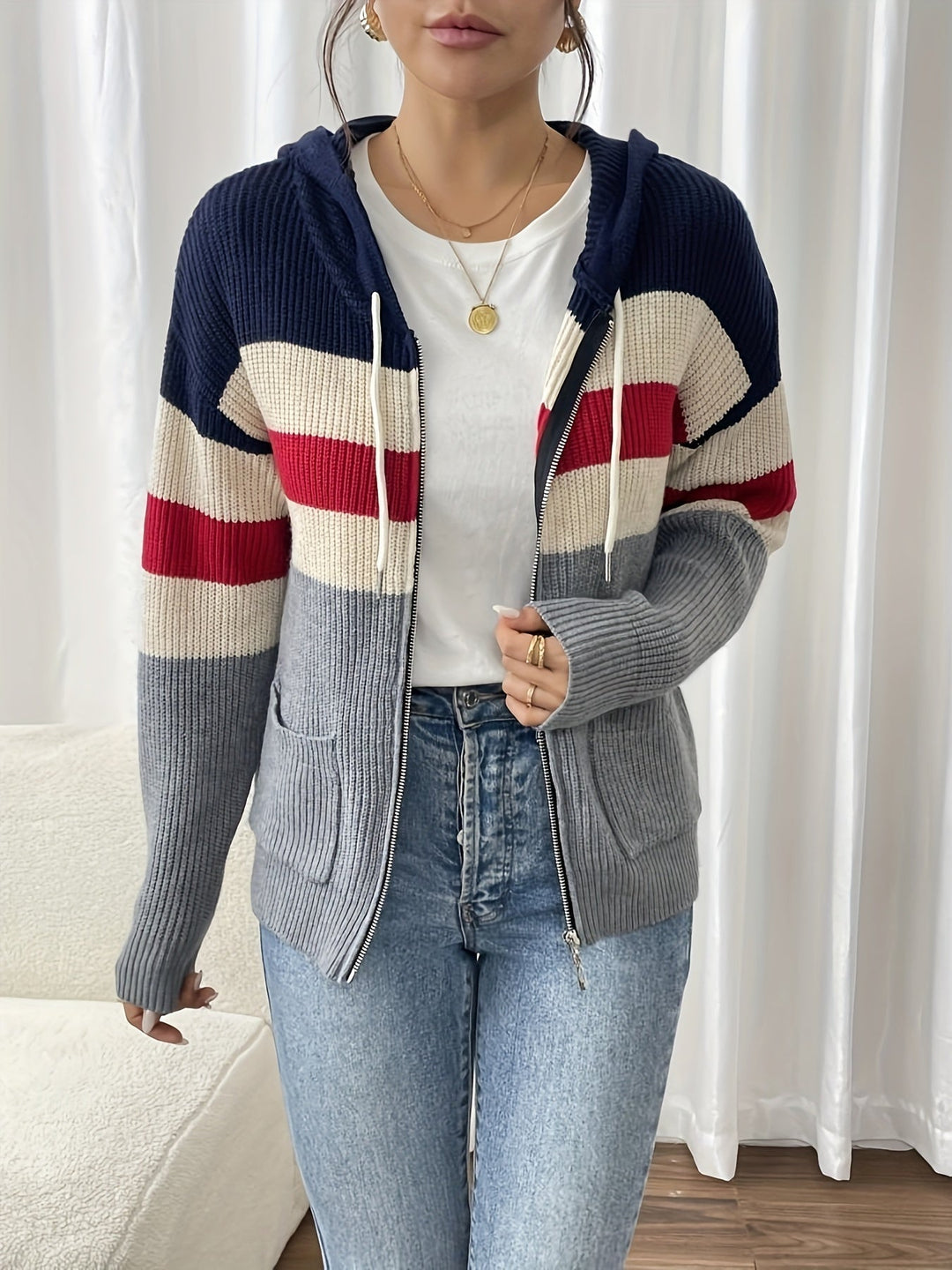 Farbblock-Cardigan für moderne Freizeit-Outfits