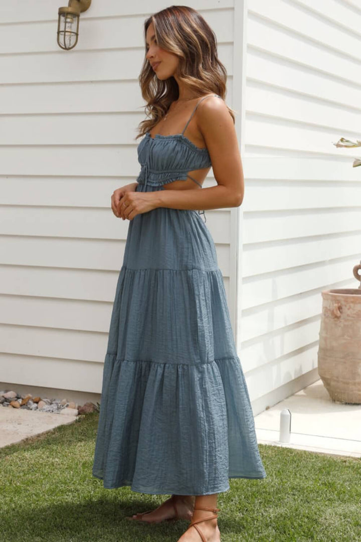 Midi-Kleid aus Chiffon-Baumwollmischung mit verstellbaren Riemen aus Band