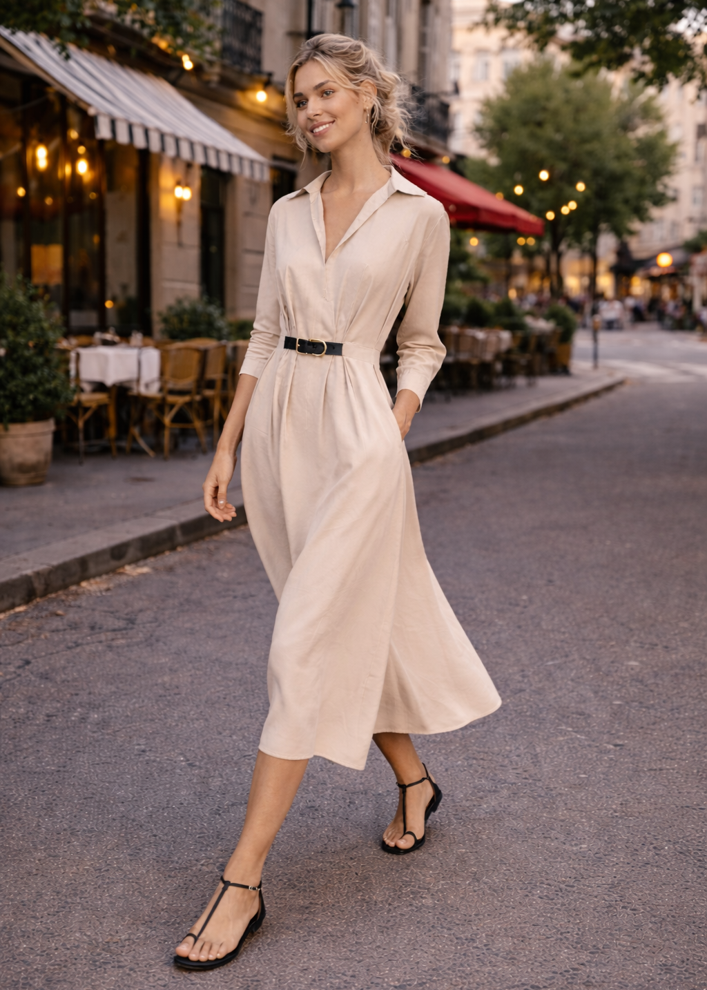Gestricktes Midikleid aus Baumwollmischung Beige