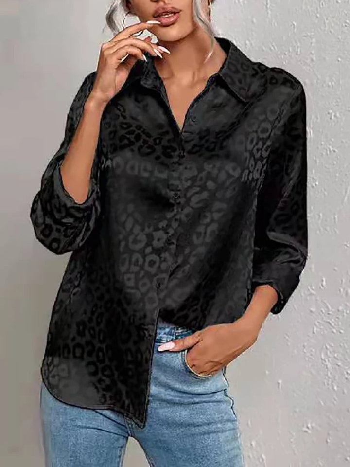 Oversized Jacquard Bluse für Damen mit Leopardenmuster