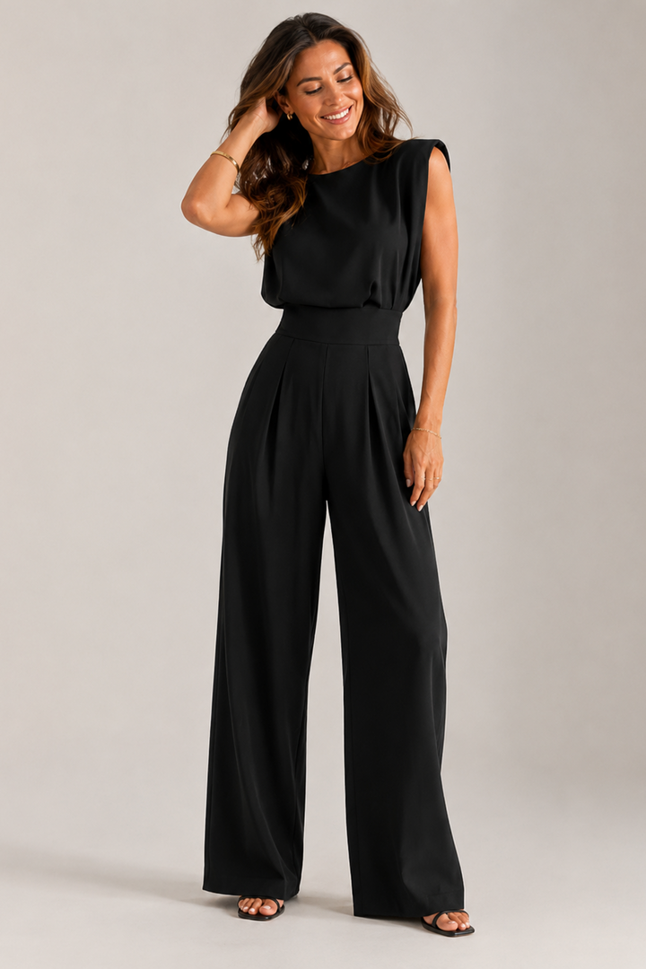 Damen Ärmelloser Jumpsuit mit V-Ausschnitt und Weiten Hosenbeinen