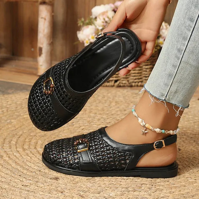 Damen Flechtsandalen Flach Mit Geschlossener Zehenpartie