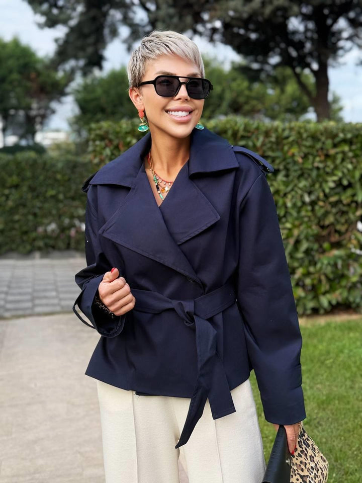Damen Cropped Blazer mit Gürtel
