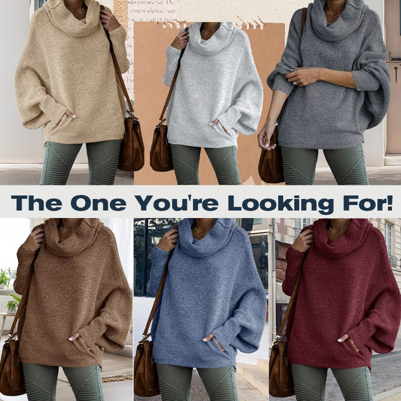 Gemütlicher Batwing-Pullover mit Wasserfallausschnitt und Taschen