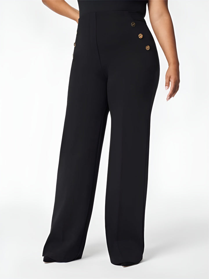 High-waisted, wide-cut trousers with hidden tummy comfort 