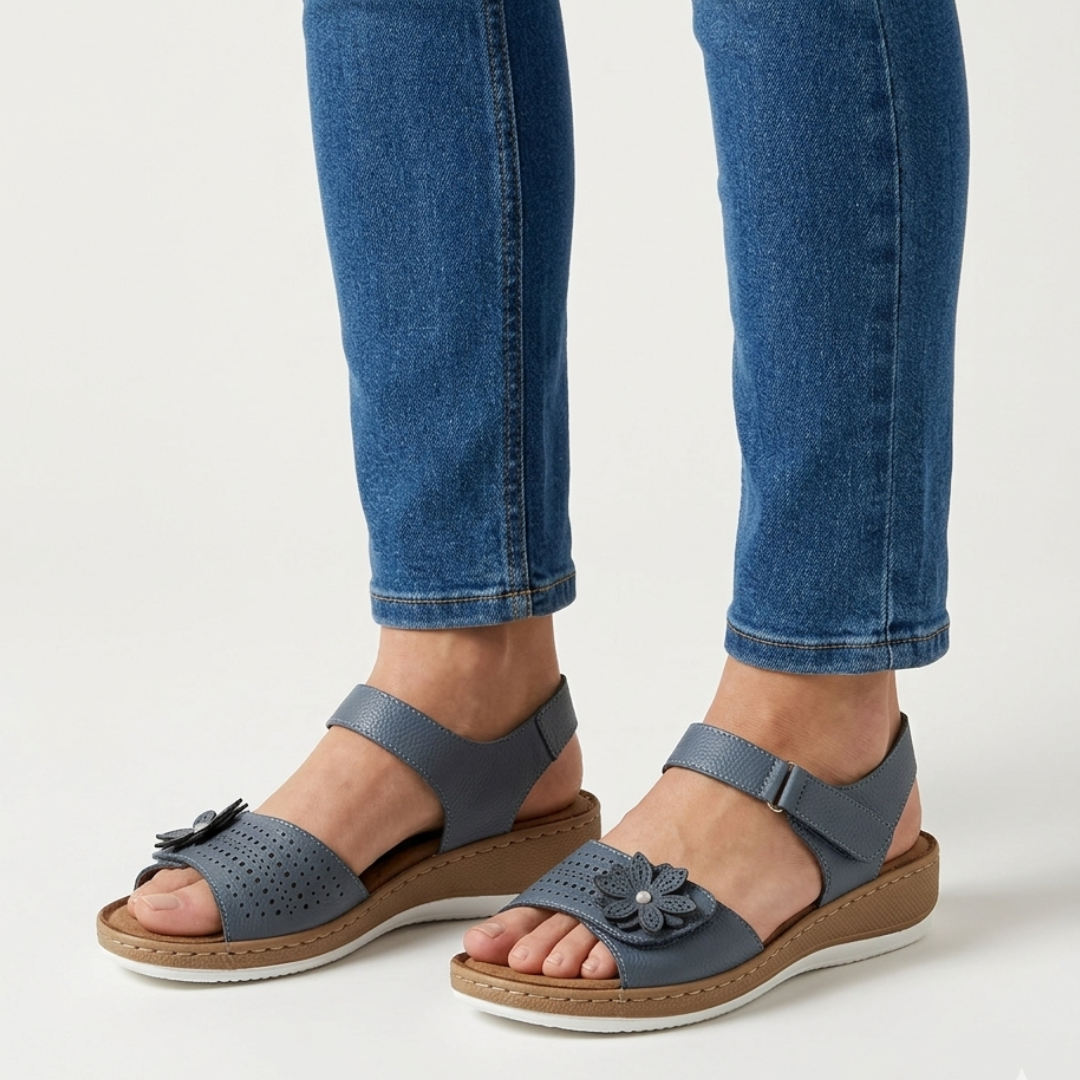 Damen Sandalen mit Blumenmuster und hohem Tragekomfort