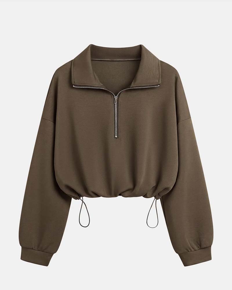 Damen Sweatshirt Mit Reißverschluss Aus Baumwollmix