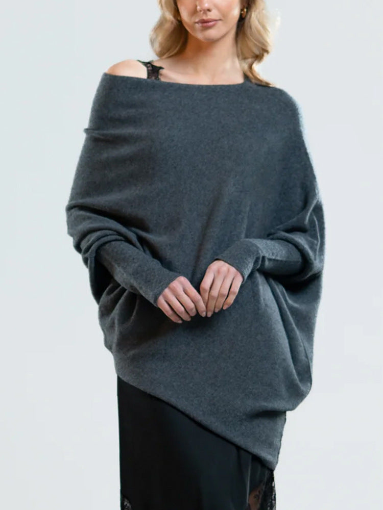 Gemütlicher übergroßer Strickpullover mit Carmenausschnitt