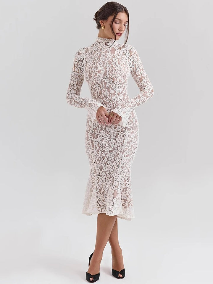 Kalentha® | Elegantes Spitzenkleid mit Stehkragen