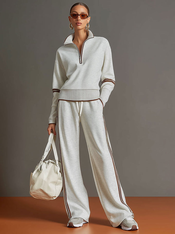 Pullover-Sweatshirt mit halbem Reißverschluss und weites Hosen-Set