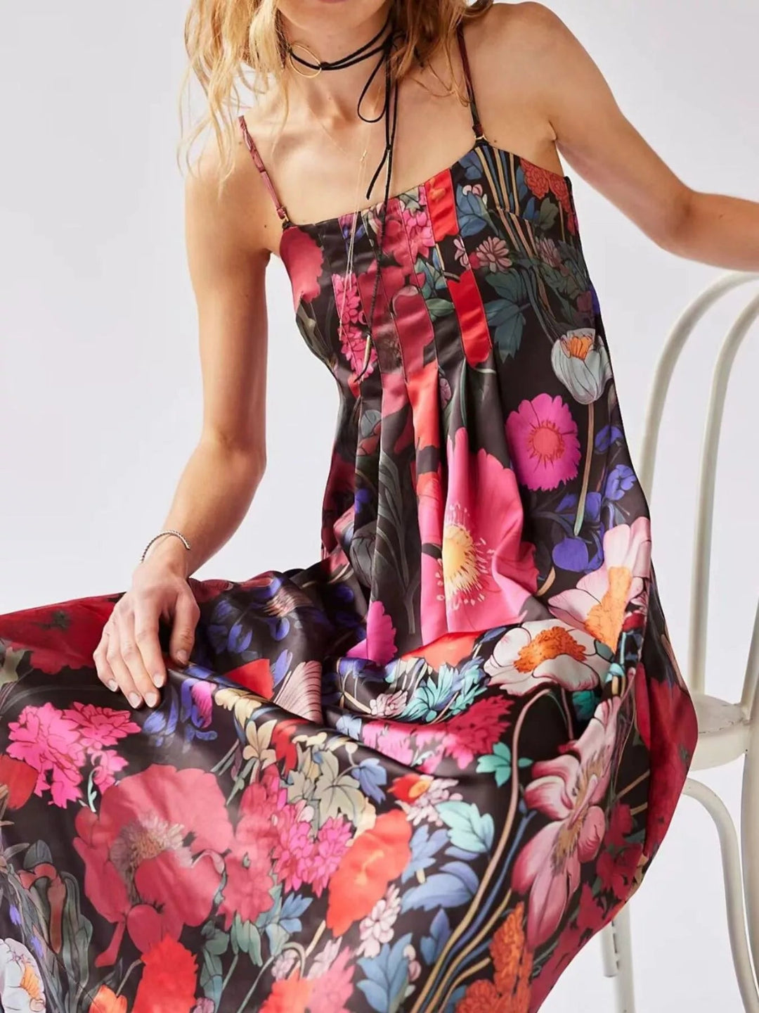 Maxikleid ärmellos mit Blumenmuster aus Polyester