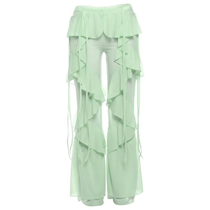 Damen Baumwoll-Mesh Rüschen-Überziehhose Weiß