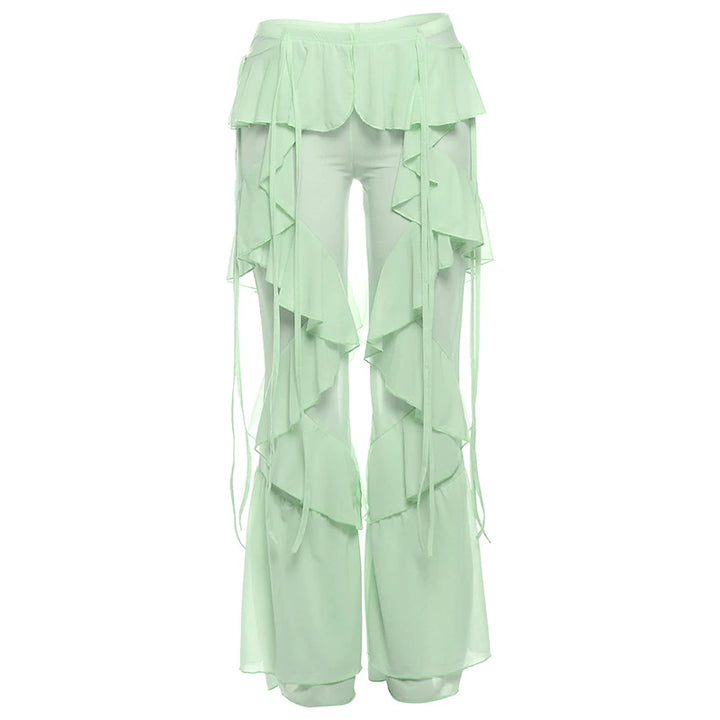 Damen Baumwoll-Mesh Rüschen-Überziehhose Weiß