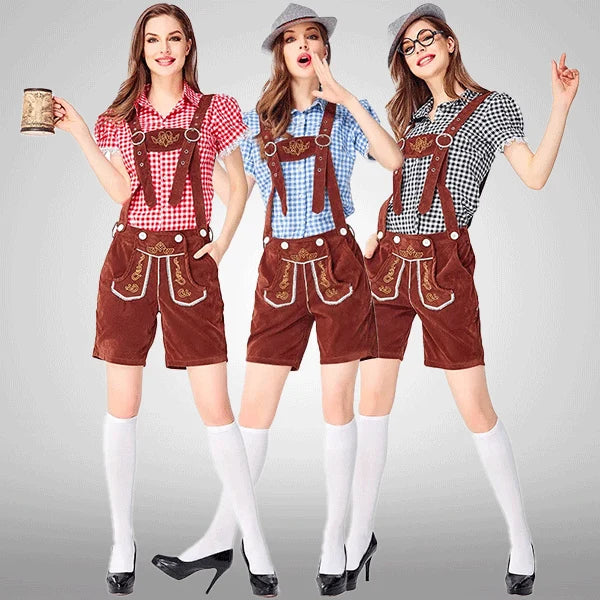 Samt bestickte bayerische kurze Latzhosen für Damen