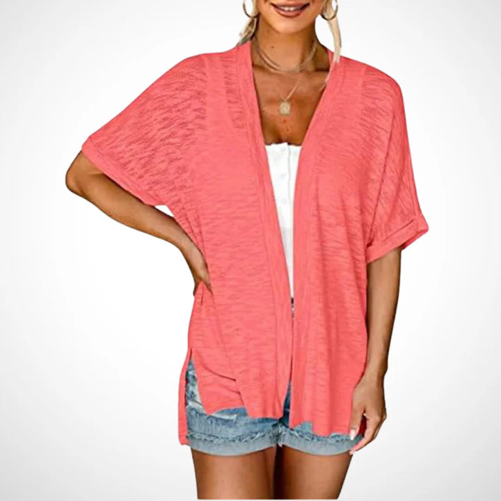 Stilvoller Kurzarm-Strickcardigan mit offenem Schnittdesign