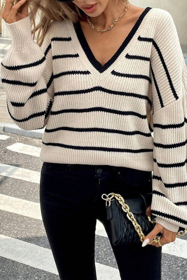 Damen Strickpullover mit langen Ärmeln und gestreiftem Design