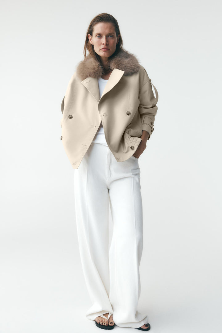 Stylish faux fur trench coat 