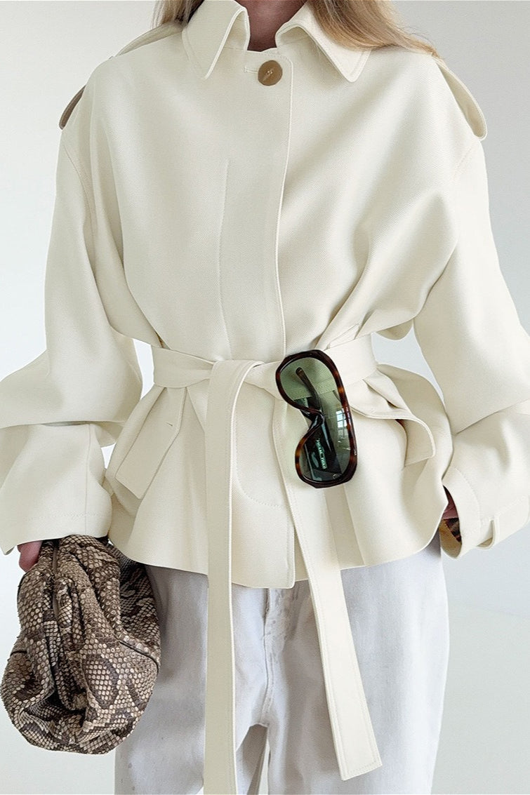 Damen Kurztrenchcoat Mit Gürtel Und Reverskragen