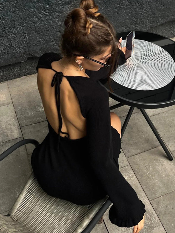 Damen Langarm Strickkleid mit Rückenausschnitt