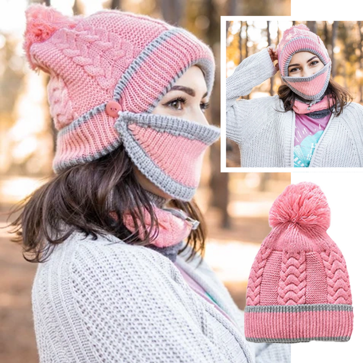 Gemütliches Strick-Wintermütze- und Schal-Set für Damen