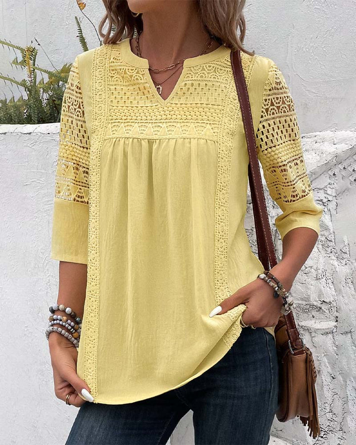 Damenbluse im Leinen-Look mit Spitzenbesatz – Elegantes und luftiges Oberteil