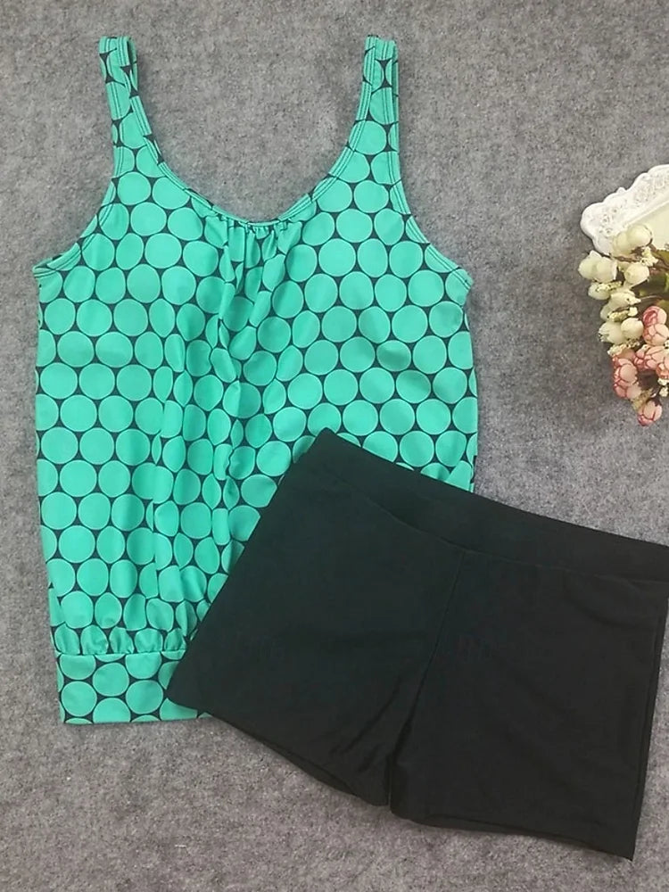Polka-Dot-Tankini-Set mit Bauchbedeckung und Badeshorts