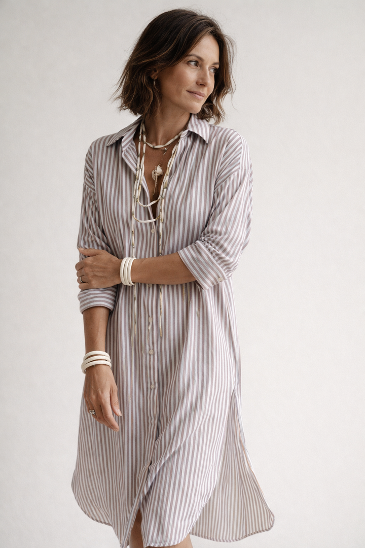 Gestreiftes Midi-Kleid mit Schleifengürtel für Damen