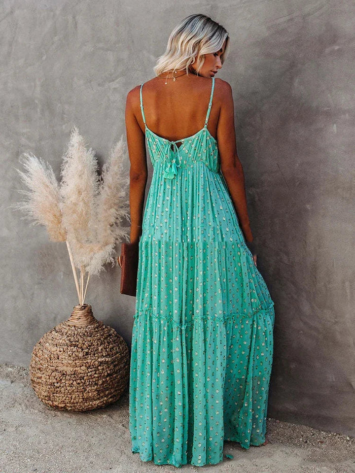 Boho-Chic grünes Maxi-Sommerkleid