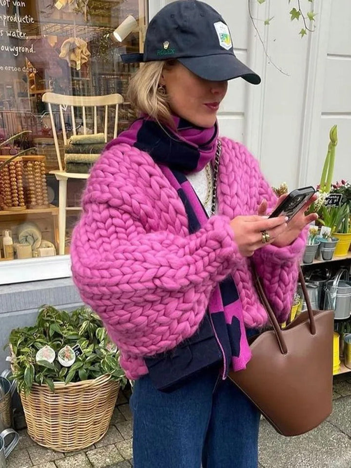 Gemütlicher Strick-Cardigan in Uni-Farbe, lässig