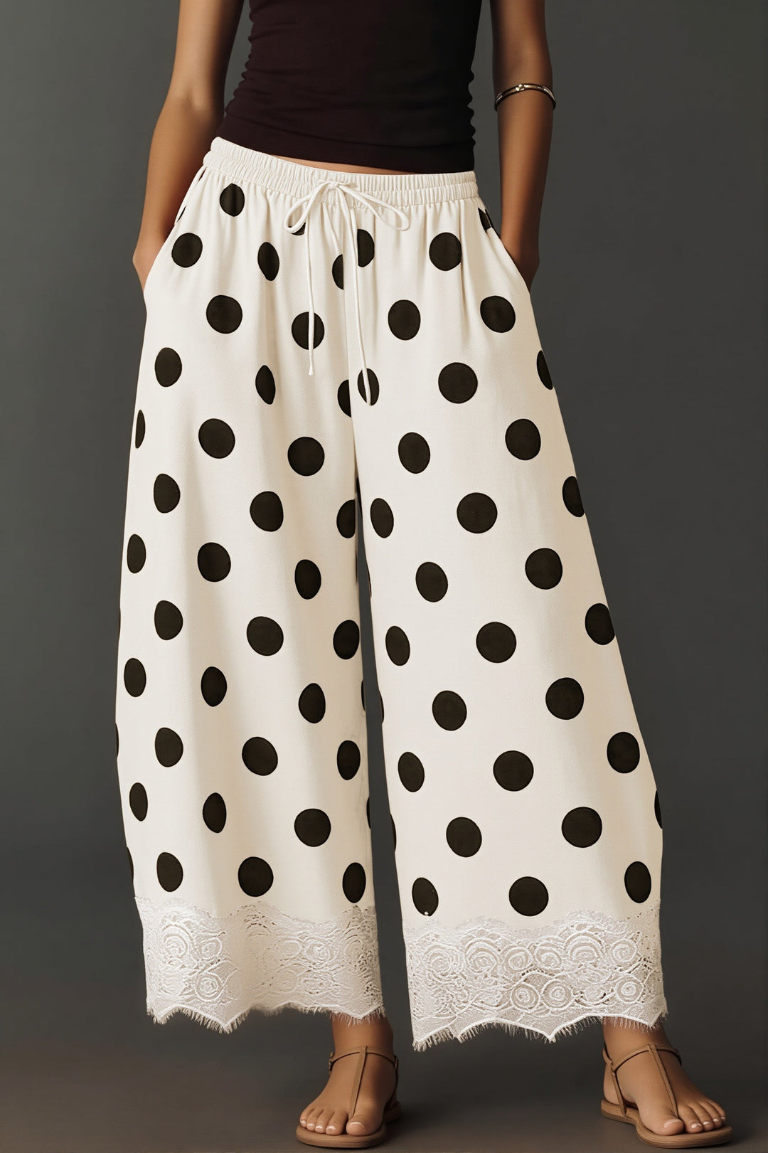Damen Weite Hose Mit Polka Dots Und Tunnelzug
