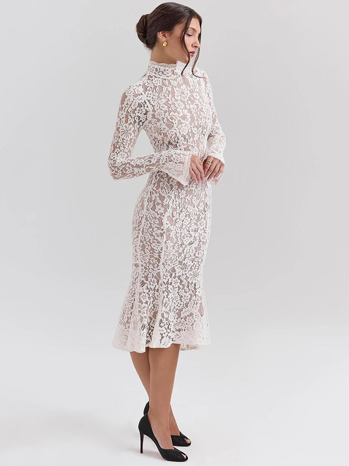 Kalentha® | Elegantes Spitzenkleid mit Stehkragen