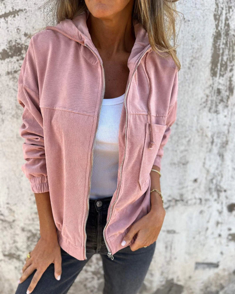 Lässige leichte Cord-Jacke mit Kapuze für Damen